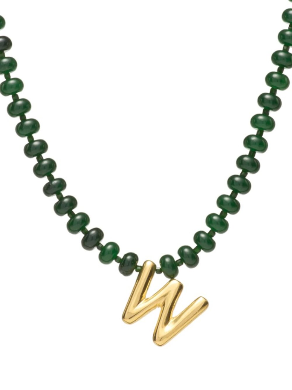 "W"  Initial Jade Beaded 24k Gold Plated Necklace